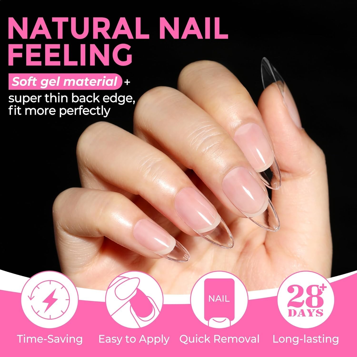 216pcs Almond Nail Tips – Pre-shaped Press On Gelly Nails for Perfect Manicures