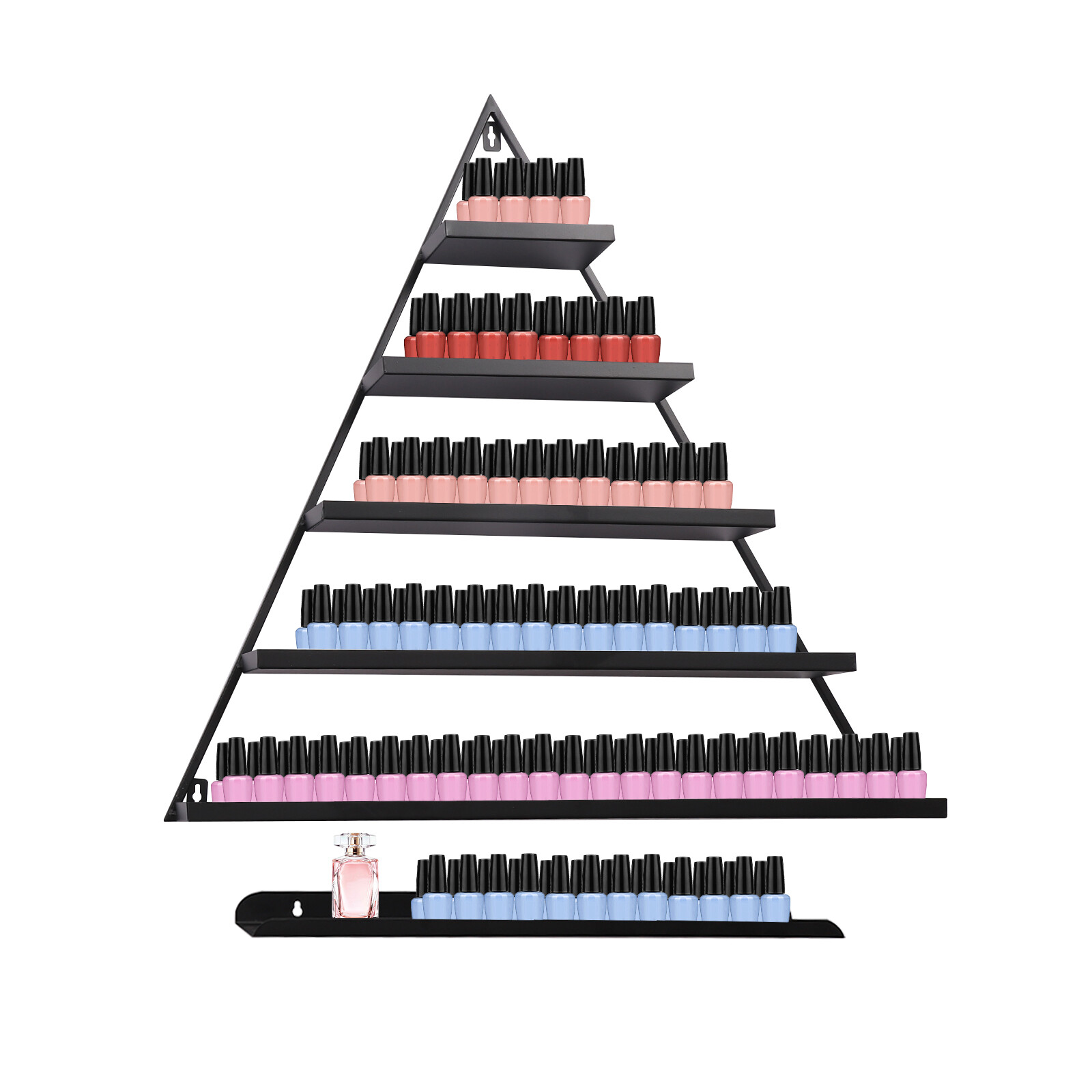 5-Tier Black Wall Mount Iron Nail Polish Display Rack Kits w/3x Horizontal Bars