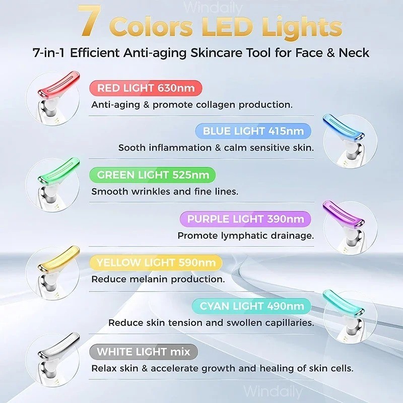 7 Colors Face Neck Massager Facial Lifting Device Skin Tightening Anti Wrinkle