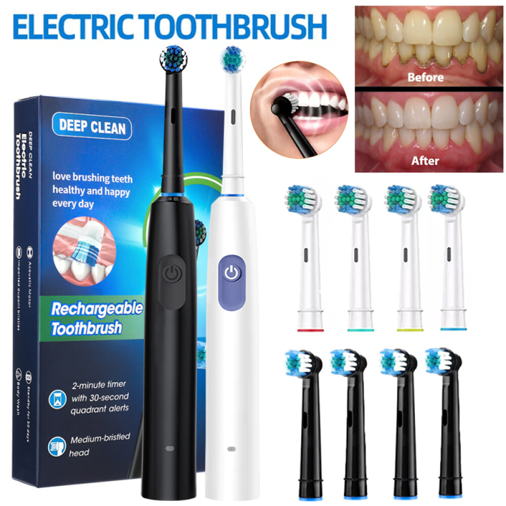 Pro Rotating Electric Toothbrush Rechargeable With 4 Brush Heads 5 Modes Timer