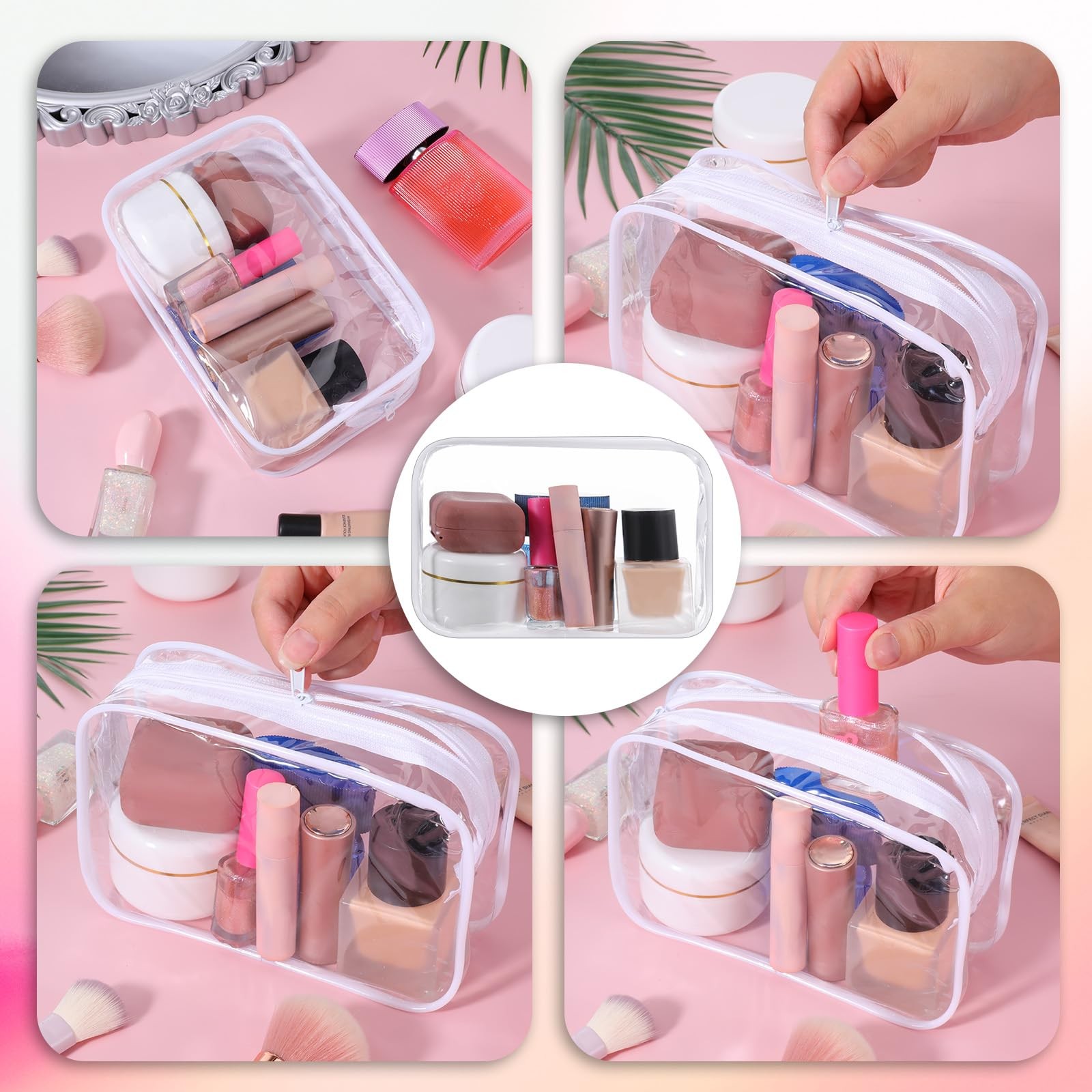 28 Pack Clear Cosmetic Bags Makeup Bulk, Portable 18*12*6cm,