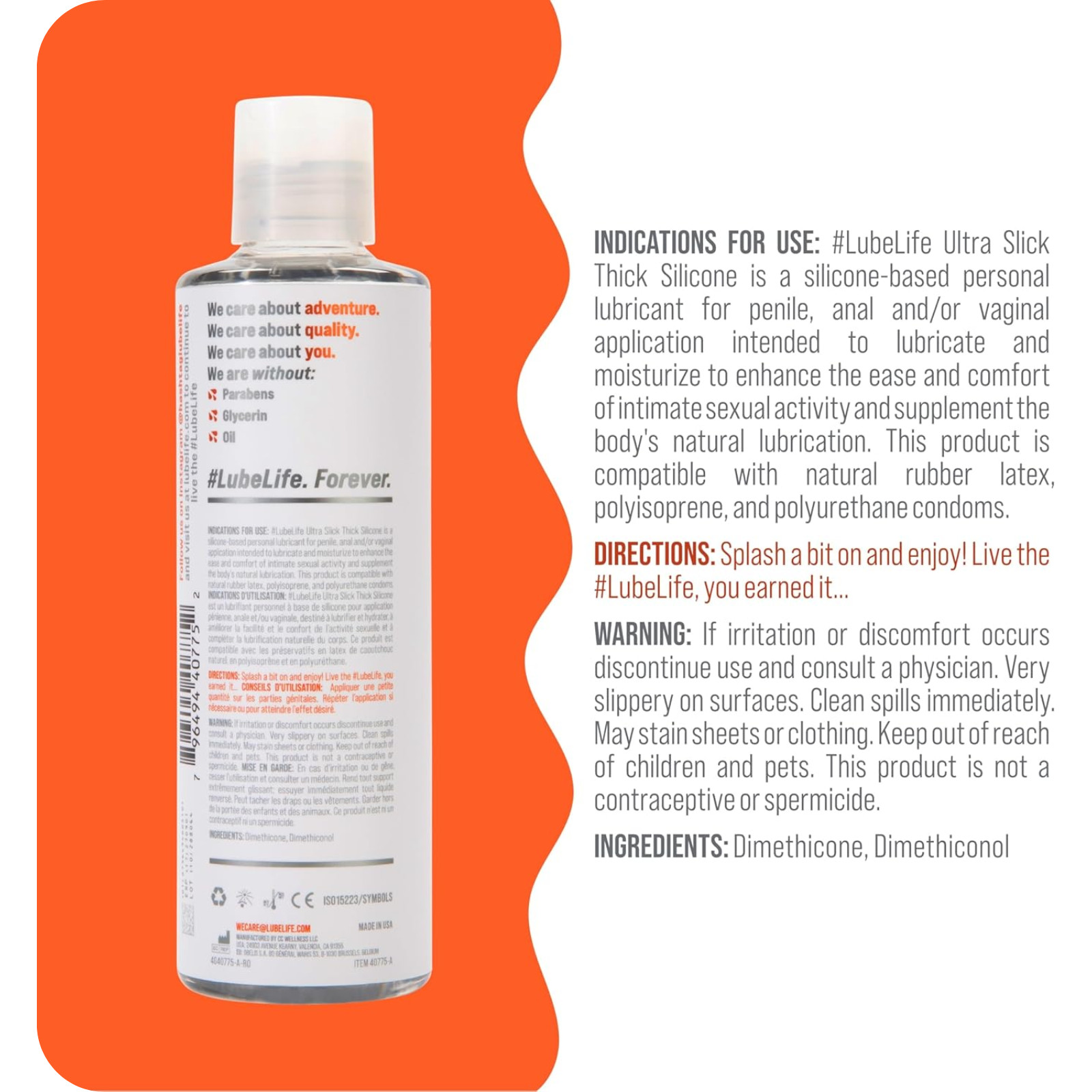 LUBELIFE Ultra Slick Thick Silicone Personal Lubricant, 8 Fl Oz