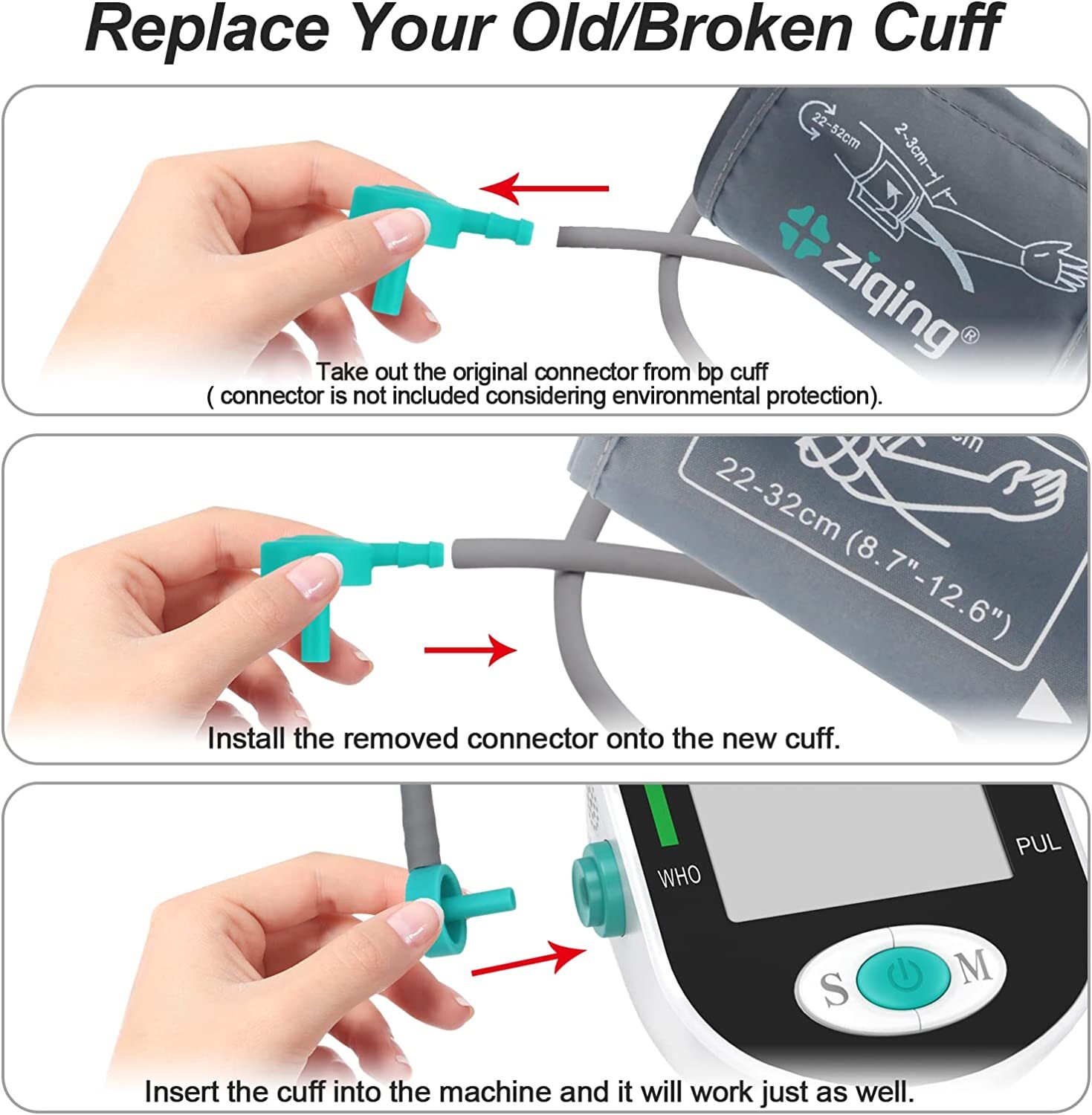 22-36cm Arm Blood Pressure Cuff For Blood Pressure Monitor or 6 Connectors