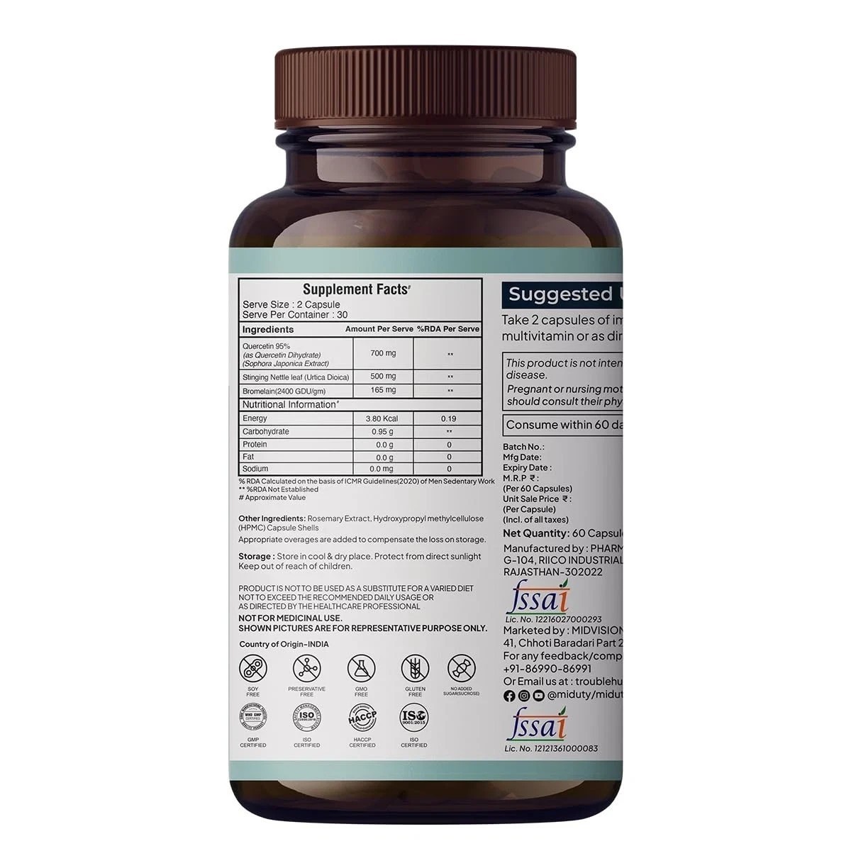Miduty Immune Shield Quercetin 700 mg, Bromelain – 60N