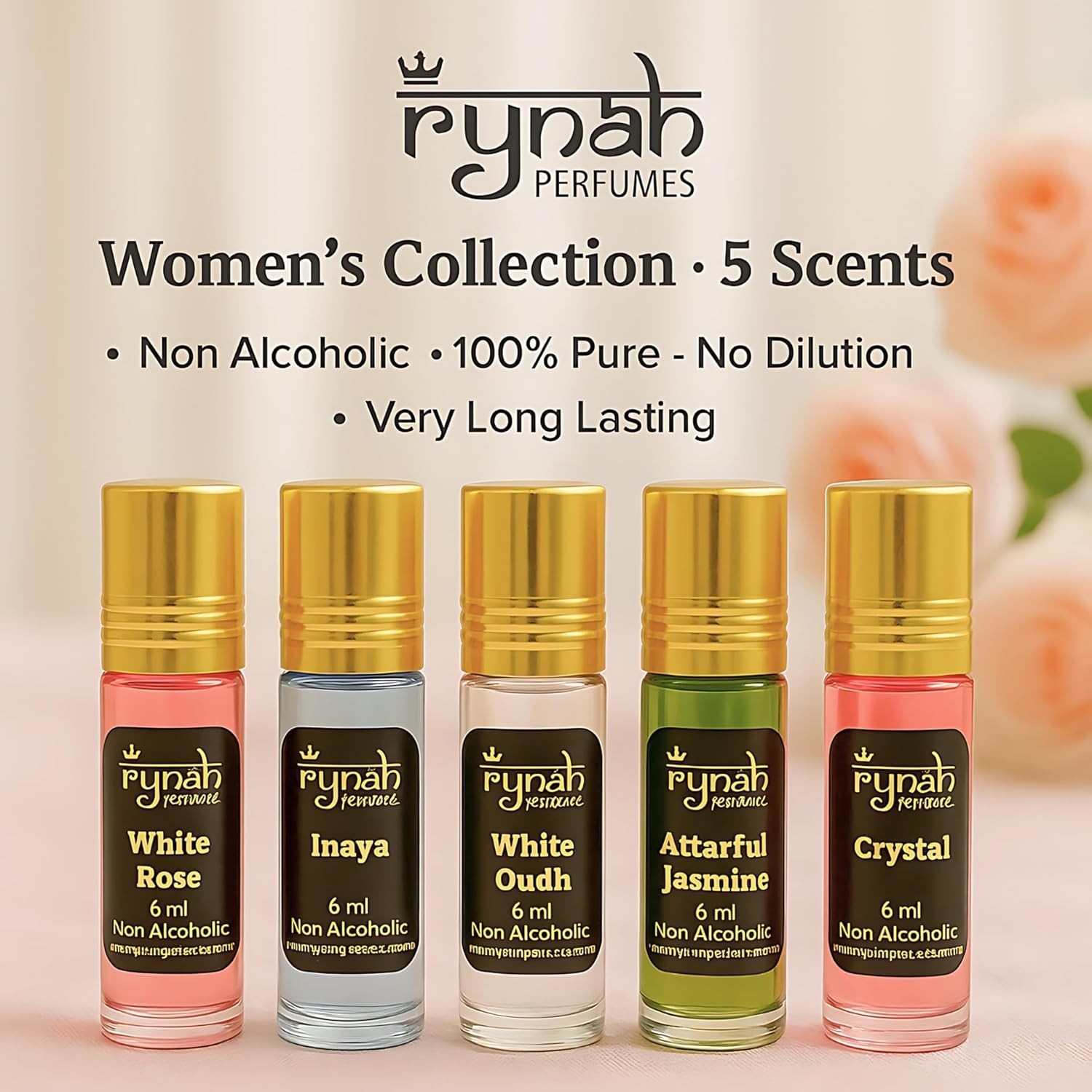 Rynah Attar Set for Women 5x6ml Roll-On Non-Alcoholic Perfume Oils