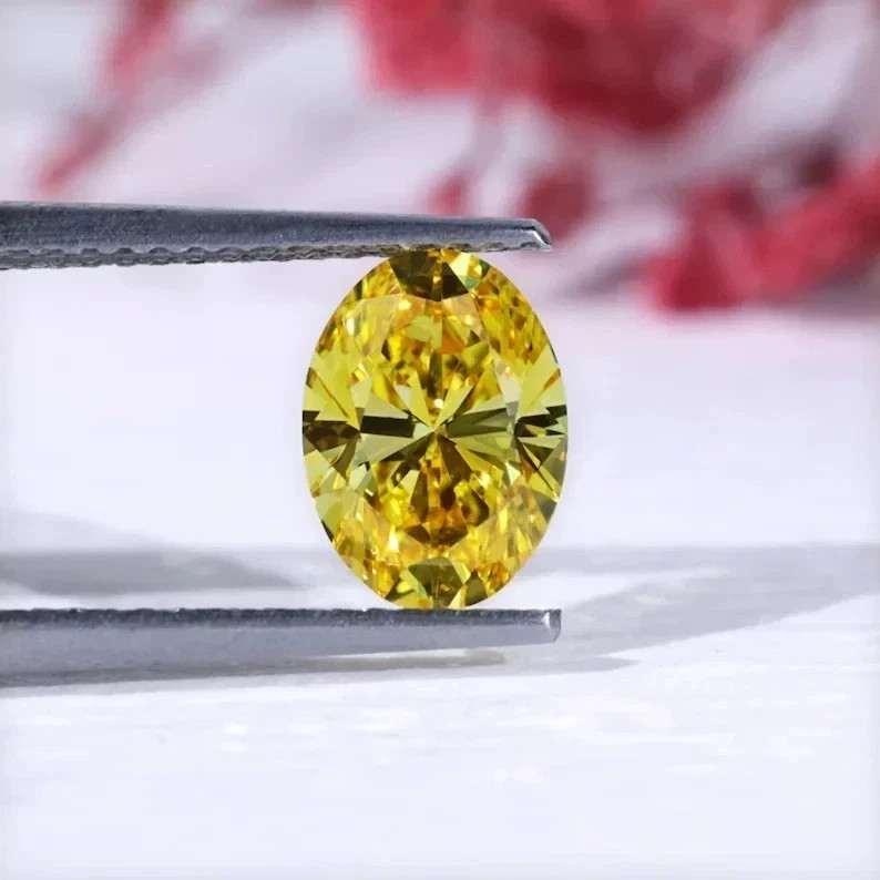Loose Lab Grown Diamond 2.00 CT Natural Yellow Color Oval Shape VVS1 Certified