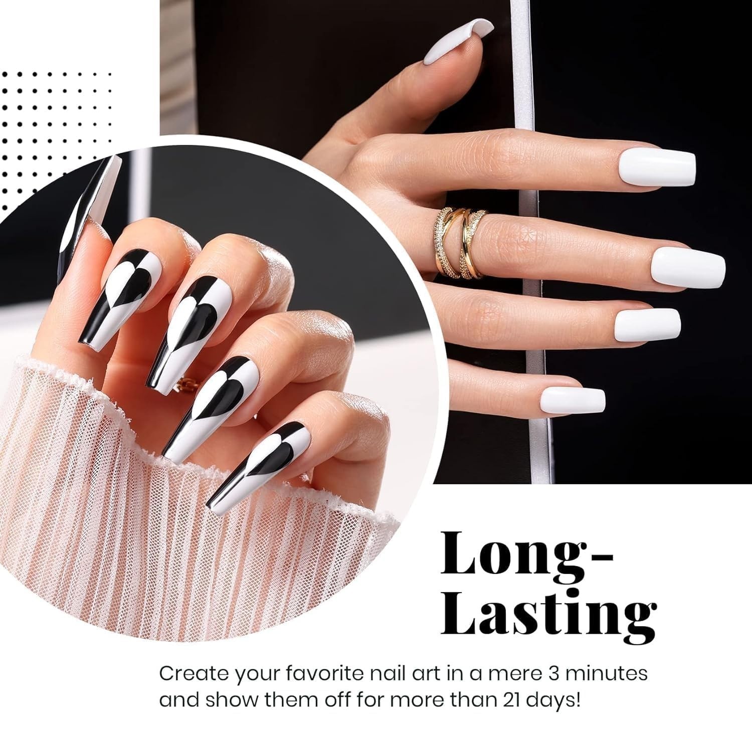 Beetles Gel Nail Polish Set- 4Pcs White Black Gel Nail Polish with No Wipe Top&B