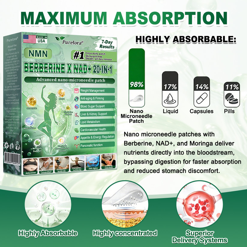 Purelora Moringa Berberine NAD+ Weight Loss Patches Advanced Nano Microneedle