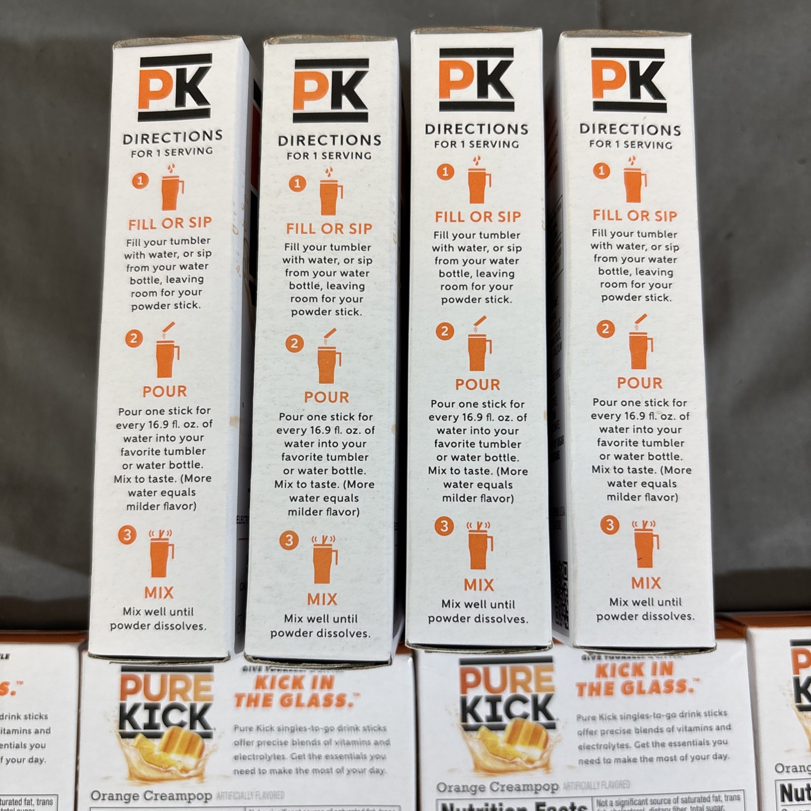 8 PACK ~ PURE KICK H2O Energy ORANGE CREAM HYDRATE 48 Packets ALWAYS FRESH!