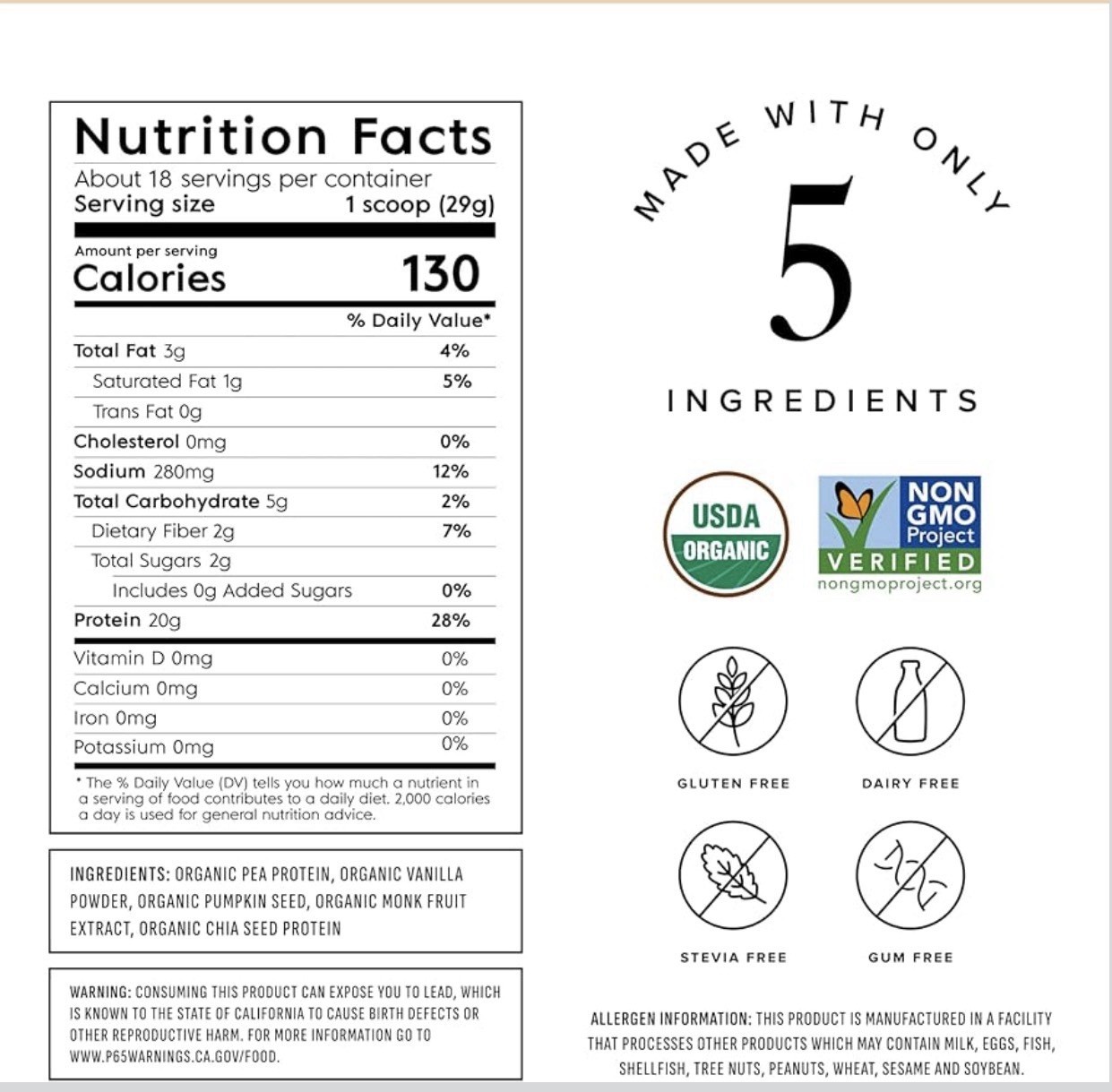 Truvani Organic Plant Based Protein Vanilla 20.95oz New Sealed Exp: 05/2027