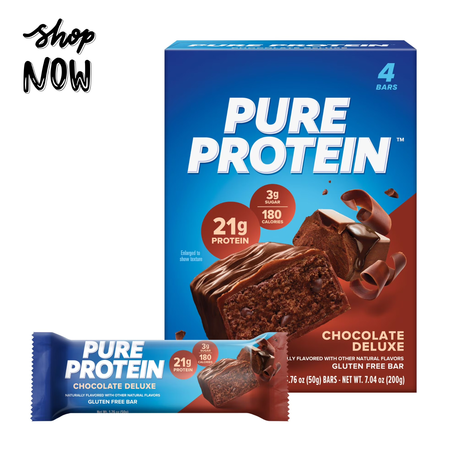 Pure Protein Bars, Chocolate Deluxe, Gluten Free, 21g Protein, 1.76 oz, 4 Count