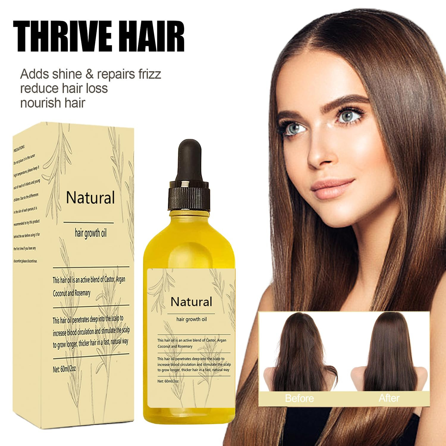 Vegan Natural Hair Growth Oil, 2 PCS Rosemary Oil for Hair Growth Organic, Hair