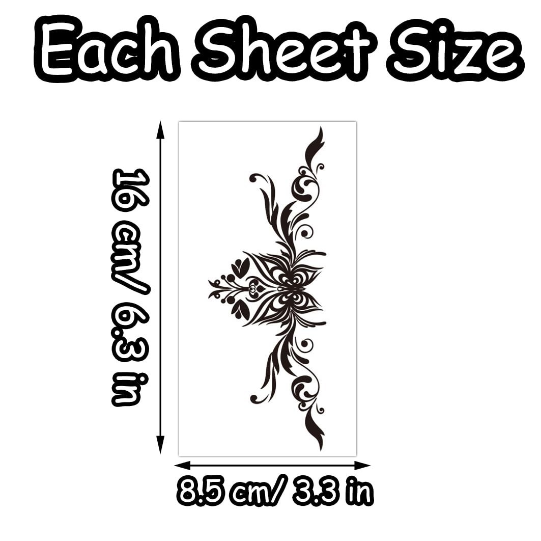 4 Sheets Temporary Tattoos for Women Chest Neck Lower Back Waterproof Body Art