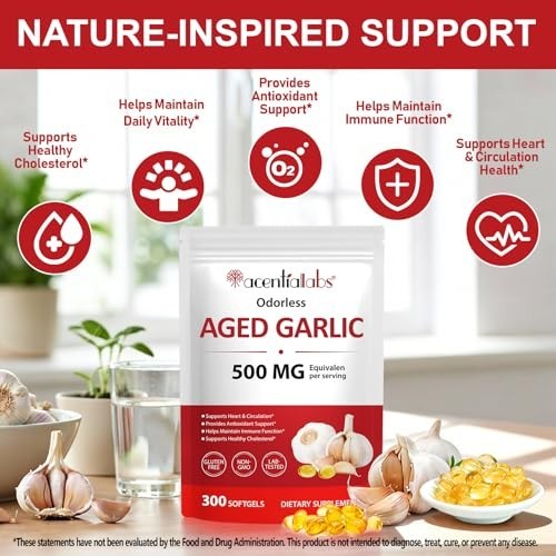 Odorless Garlic 500Mg per Servings, 300 Softgels | 2 Years Aged Garlic Extra…