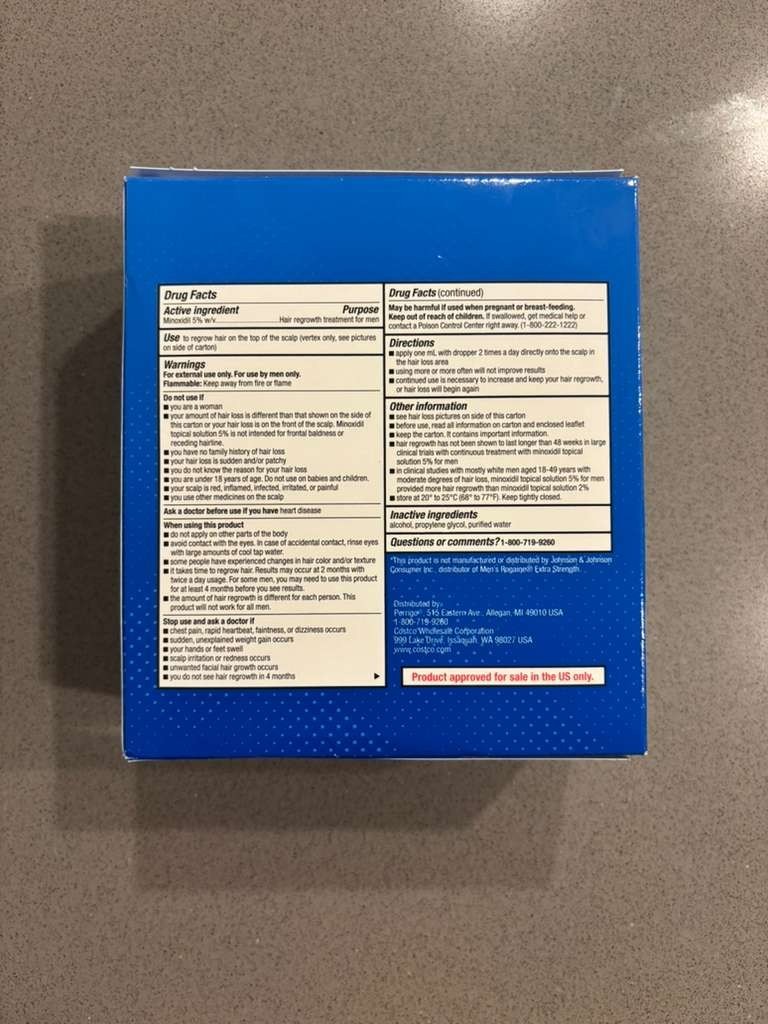 Kirkland Minoxidil 5% Extra Strength Men 6 Month Supply Hair Regrowth Solution