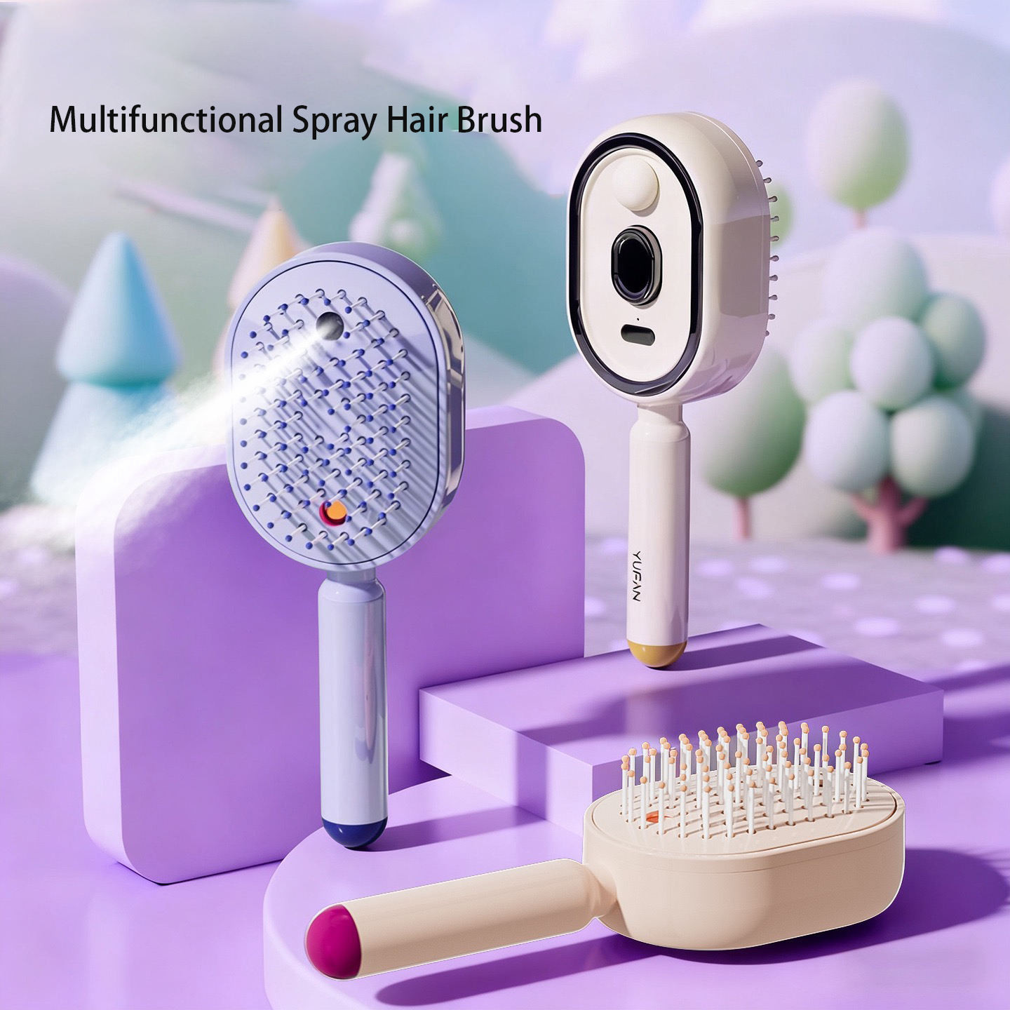 Electric Steam Hair Straightener Brush Rechargeable Anti Frizz Detangling Pink