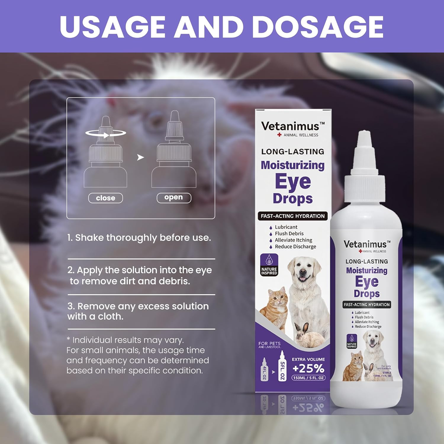 Refreshing Moisturizing Eye Drops 150Ml/5 Fl.Oz for Dogs, Cats, and Livestock Fa