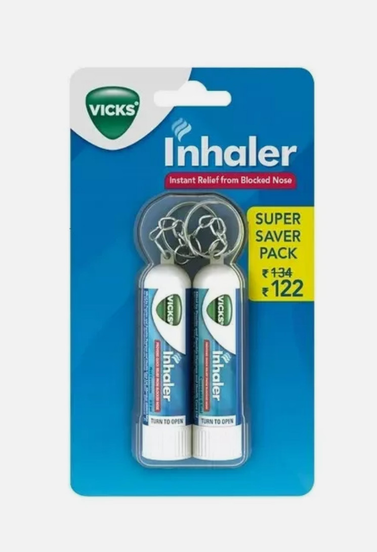 Vicks Inhaler 2 Pack(4 PIECE) Instant Relief From Blocked Nose 0.5ML NEW