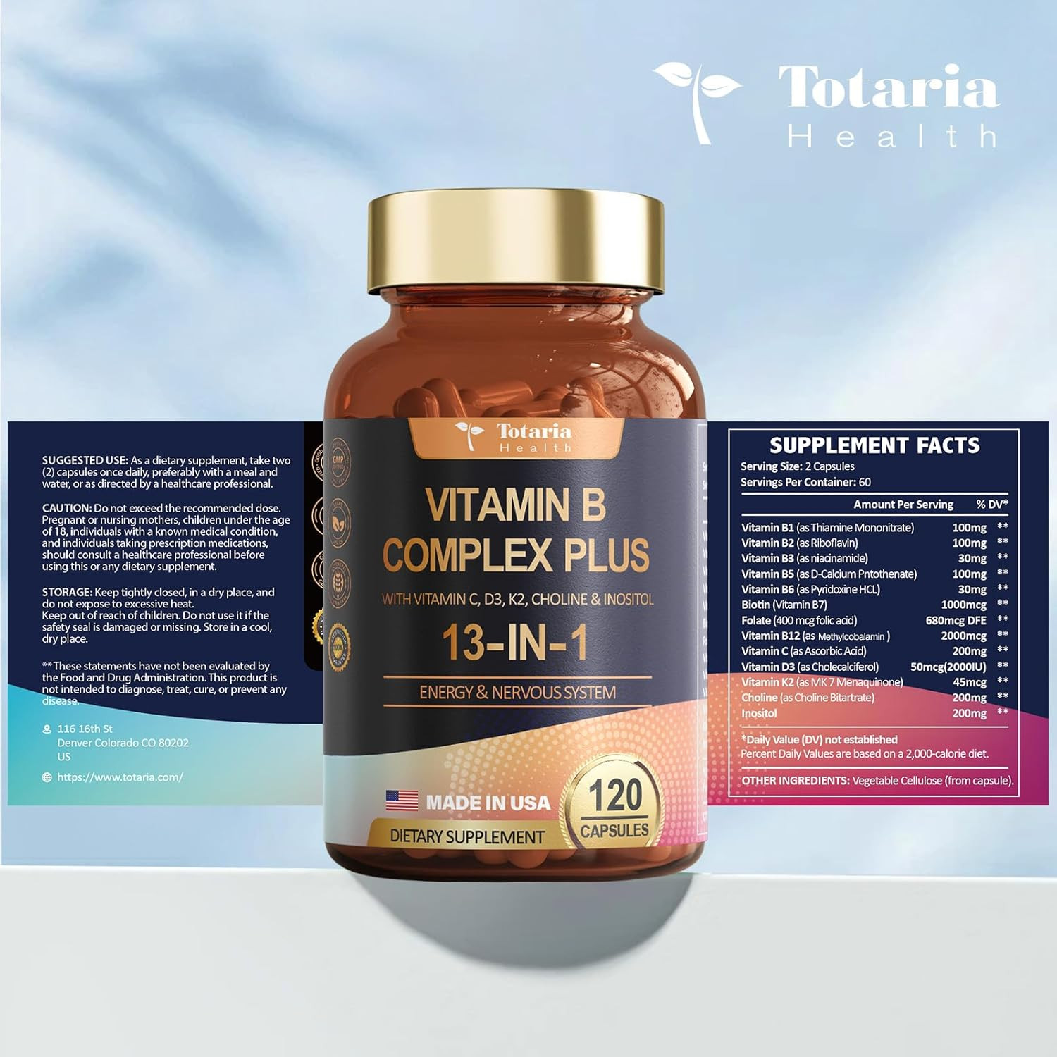13-In-1 Vitamin B Complex plus with Vitamin B1, B2, B3 (Niacinamide), B4, B5, B6