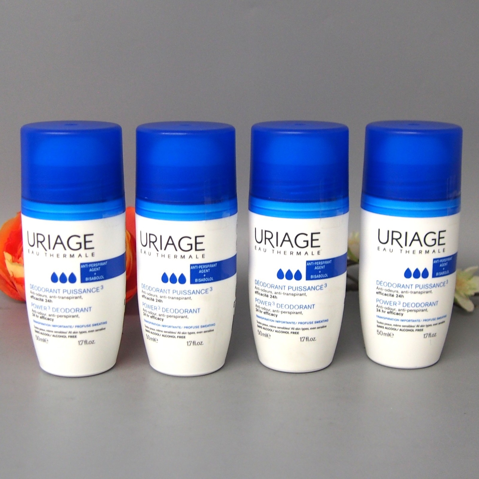 4 X Uriage Power 3 Anti-Odor Antiperspirant Roll On Deodorant 50mI Exp 06/2027