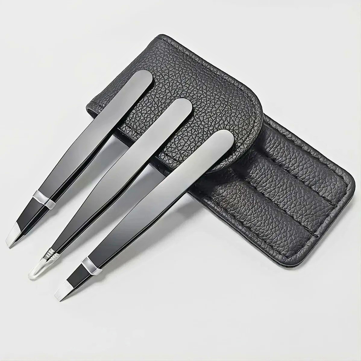 Professional 3PC Stainless Steel Tweezers Set Slant Tip Eyebrow Hair Remover