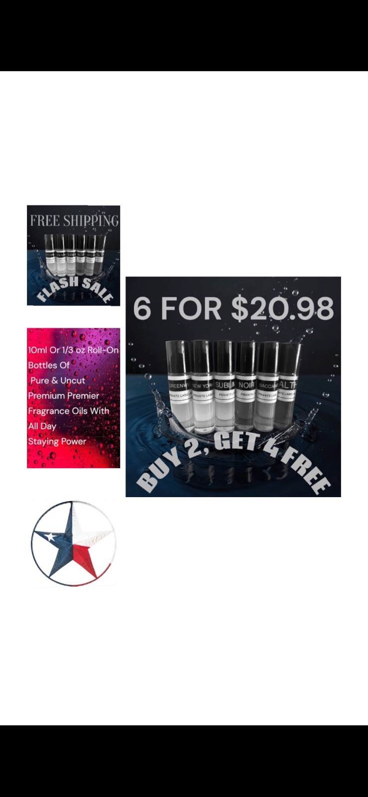 6 For $19.95 MEN Body Oil WOMEN Body Oil & UNISEX Body Oil Fragrances 10 ml