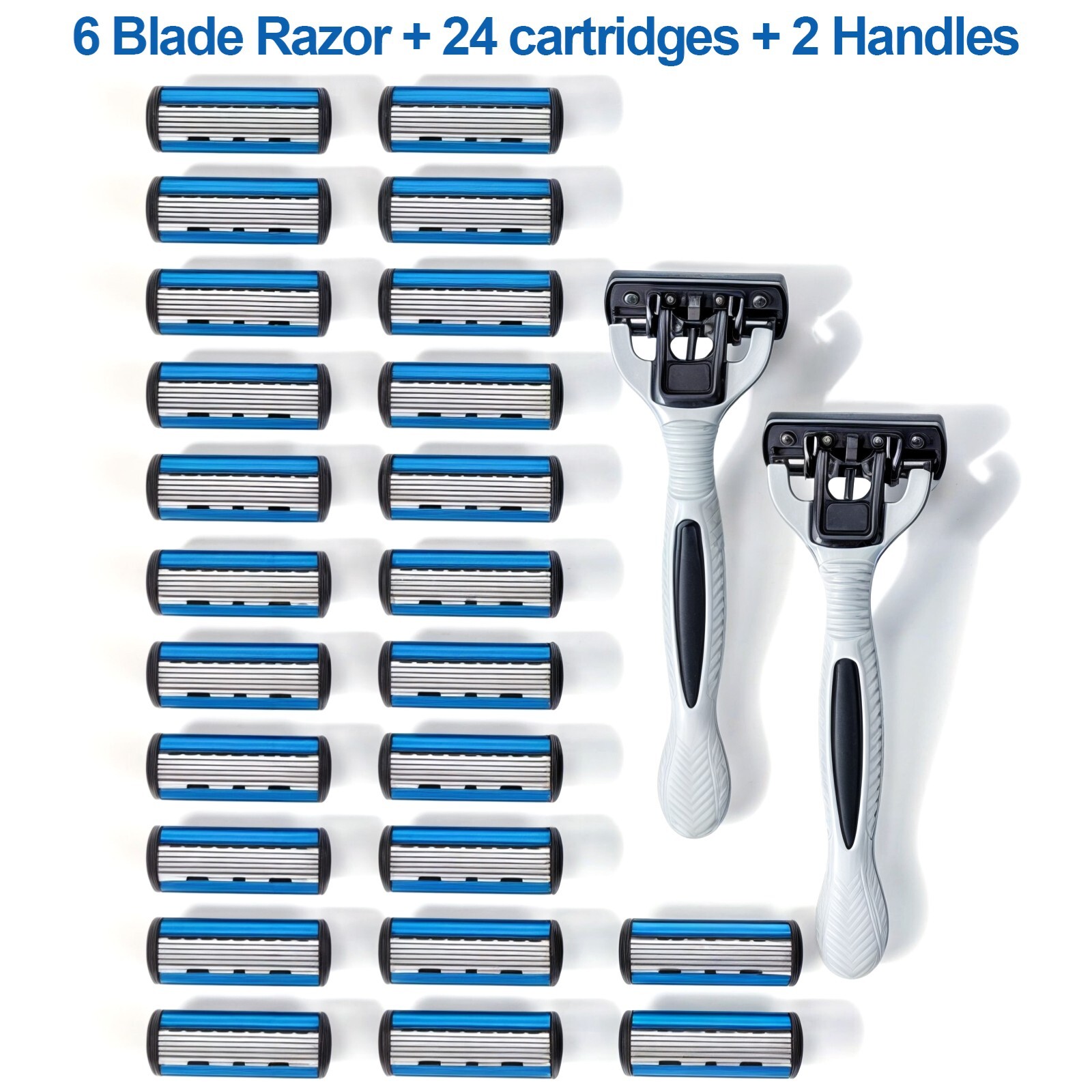 24 Stainless Steel 6 Blade Shaving Disposable Razors with 2 Handles for Men