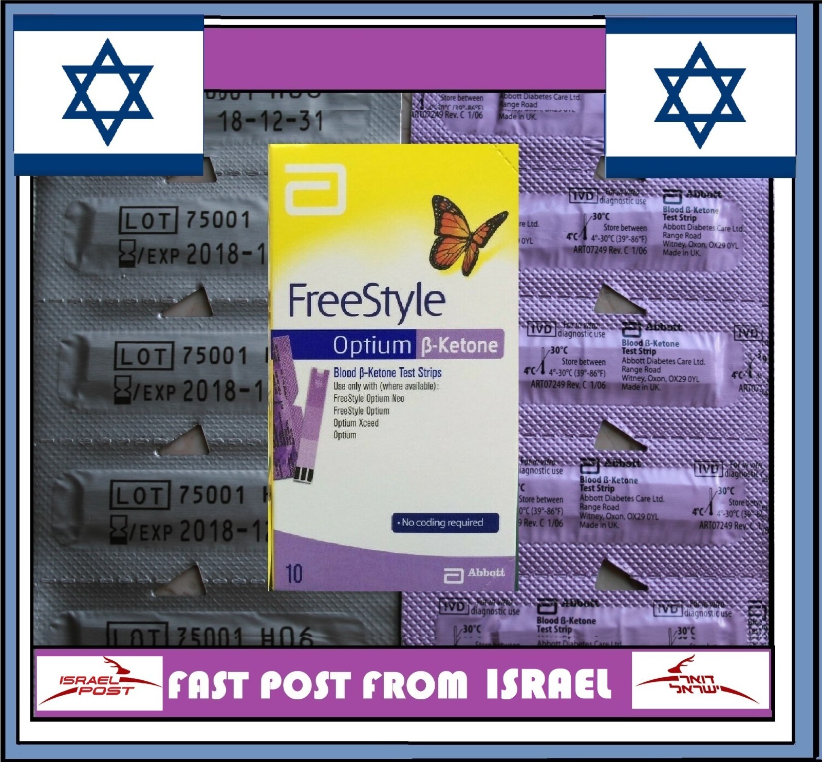 100 Blood Ketone Test Strips Compatible with Precision Xtra ISRAEL buyers only