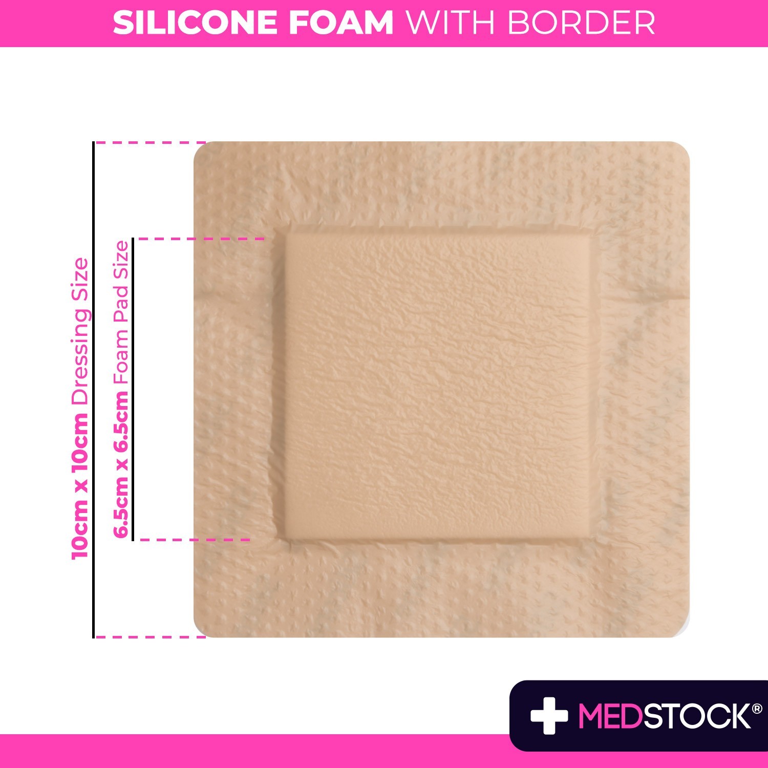 MEDSTOCK Silicone Foam Dressing with Border – 4″ x 4″ (Box of 10)