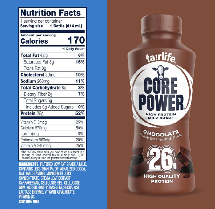 Core Power Protein Shake, Chocolate, 26g Protein, 14oz, 12-Pack
