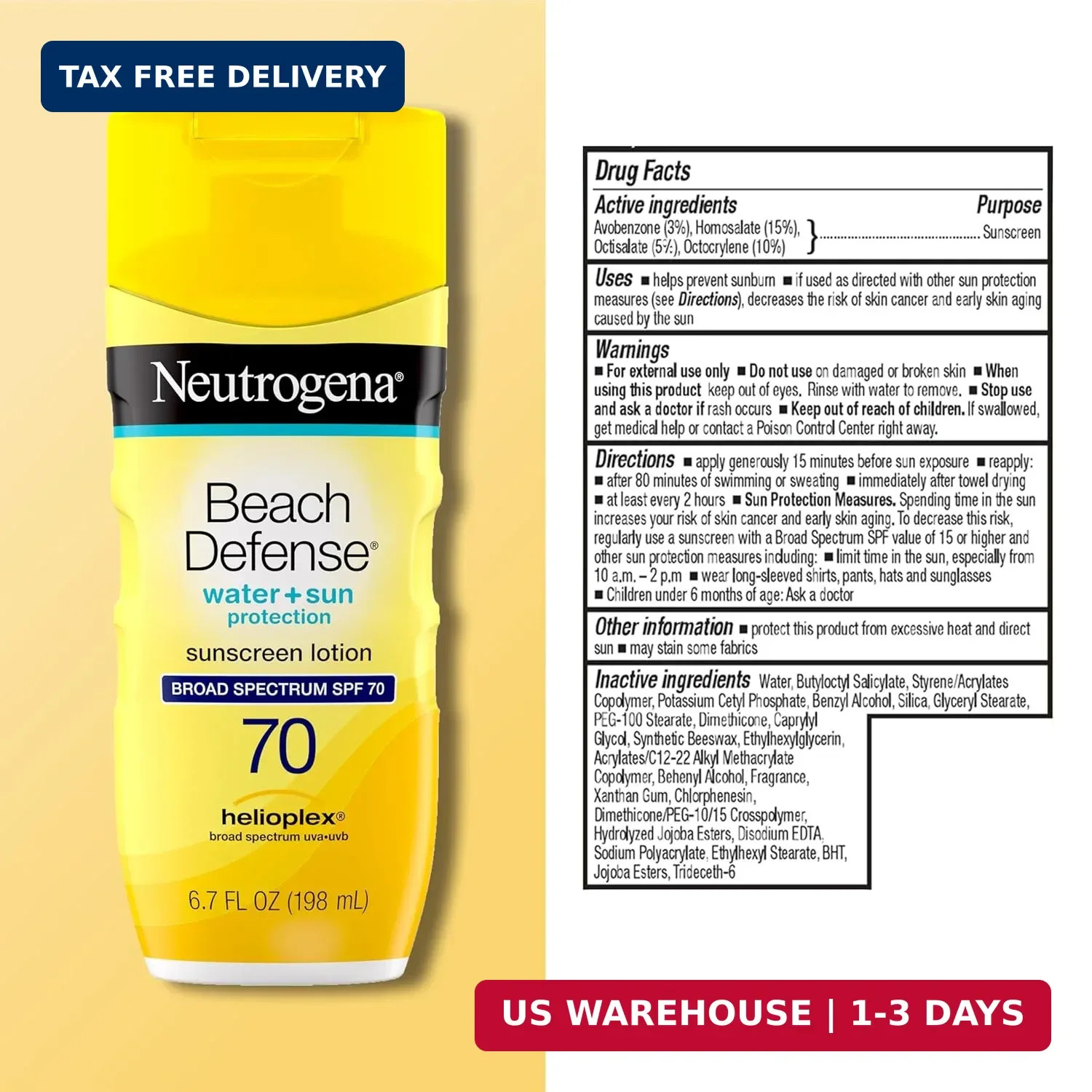 Neutrogena Beach Defense Sunscreen Lotion SPF 70 Broad Spectrum UVA UVB Protecti