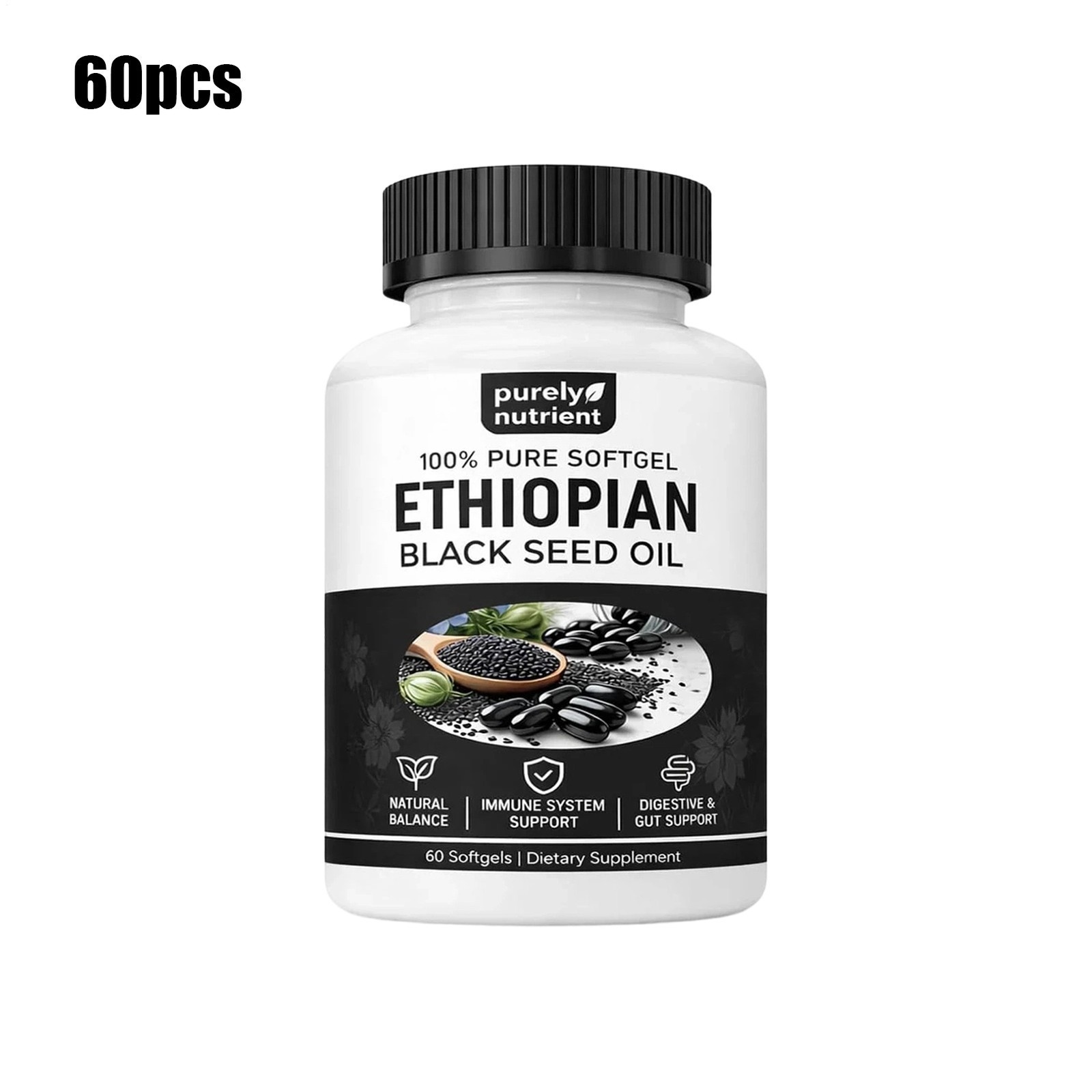 5 PACK Ethiopian Black Seed Oil Softgels 4.64% Thymoquinone Gluten-Free US STOCK