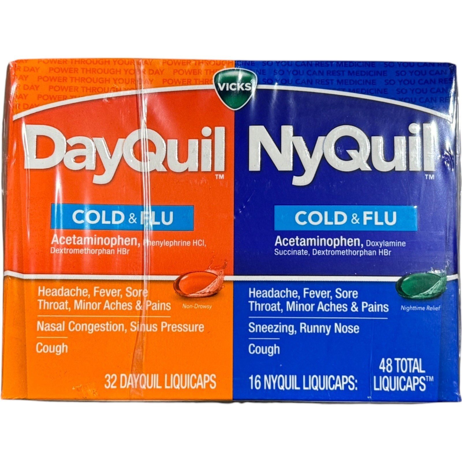 Wholesale 12 x Vicks DayQuil NyQuil Cold Flu Relief 48 Liquicaps Exp 02/2027