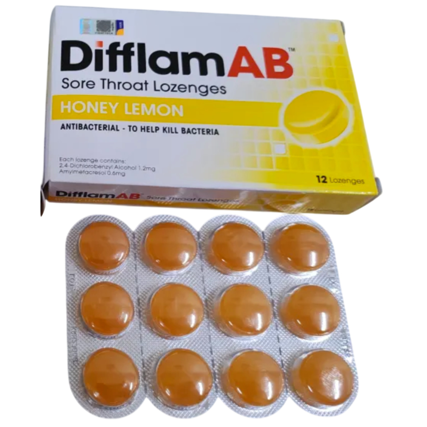 2 X Difflam AB 12’s Lozenges Honey & Lemon Flavour Soothes Relieve Sore Throat