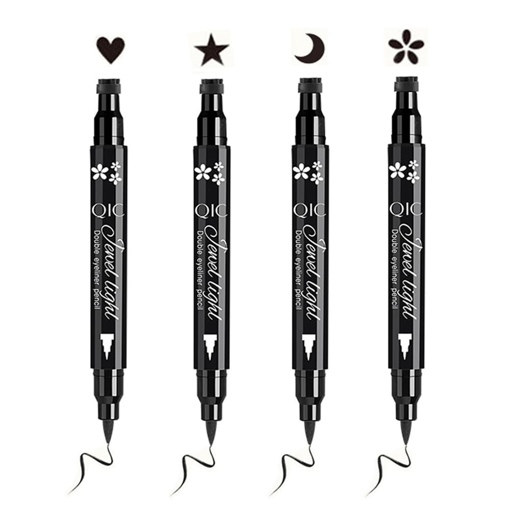 Face Stamp Eyeliner Set 4PCS Dual End 2in1 Black Shape Stamp Pen Cat Eye Makeup