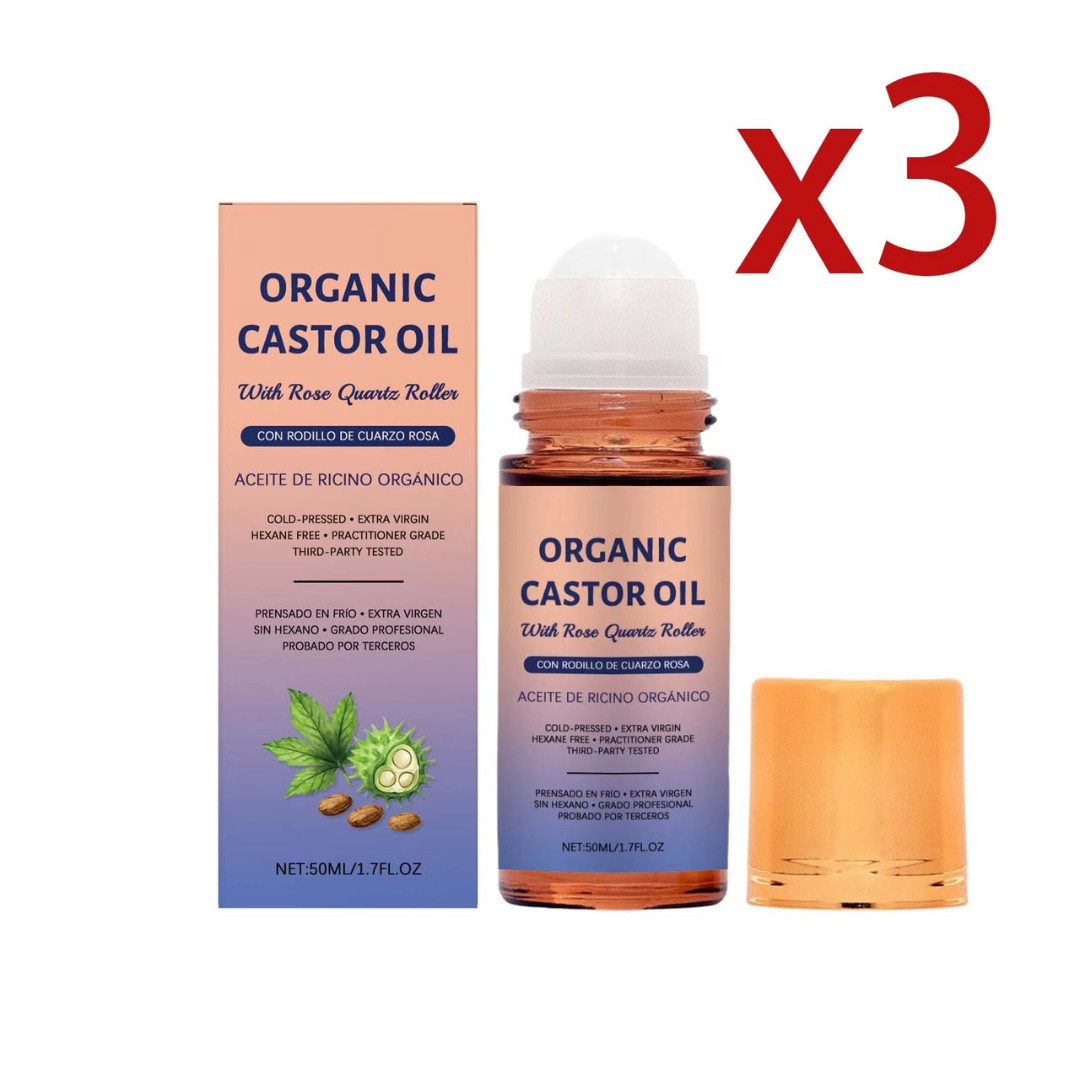 1Bottle Organic Golden Castor Oil Roll-On with Rose Quartz for Skin,Hair&Wrinkle