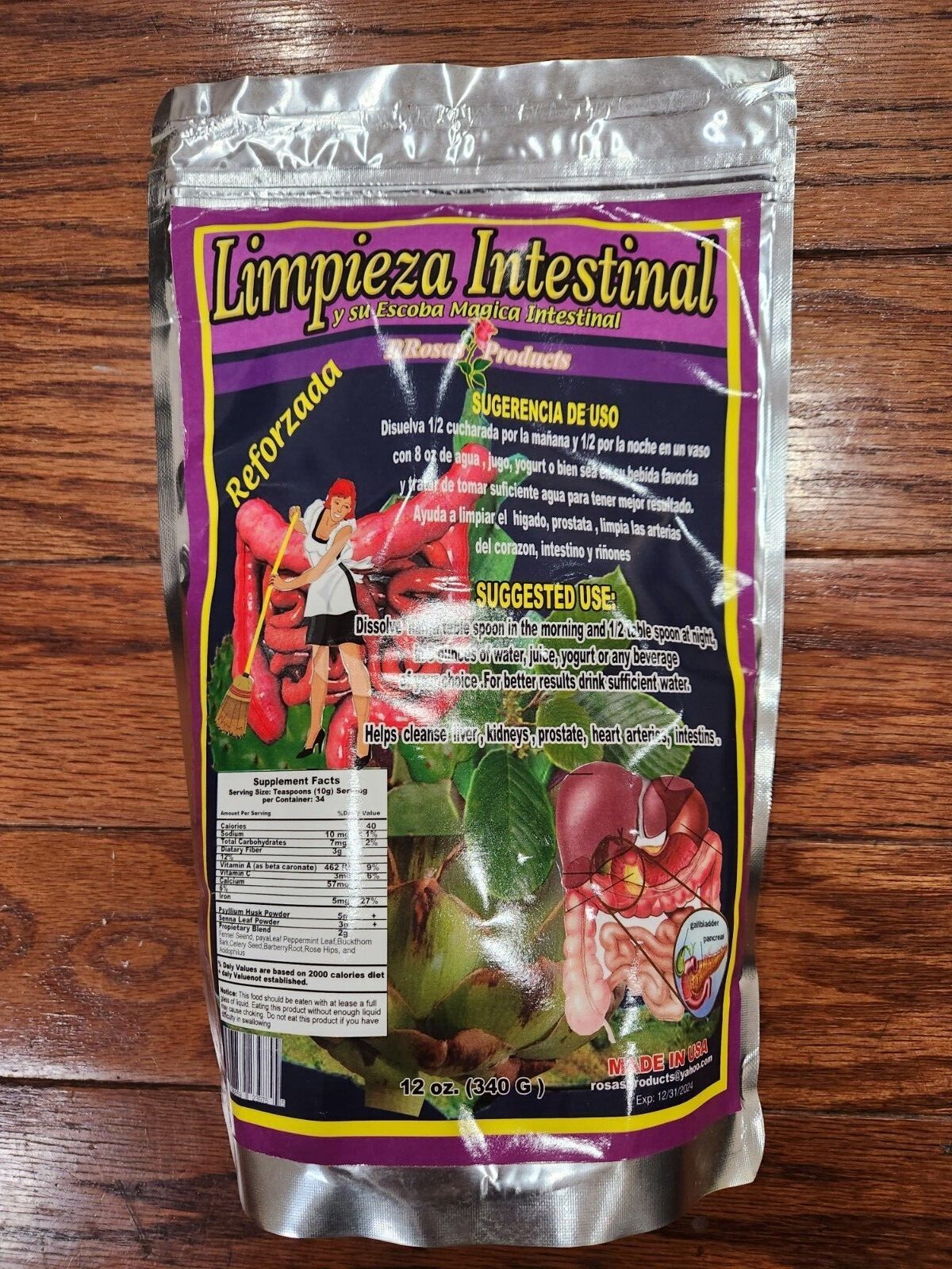 NEW LIMPIEZA INTESTINAL REFORZADA ROSASPRODUCTS 12 OZ 12/2024 HELPS CLEANSE BODY