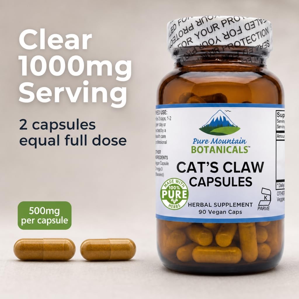 Pure Mountain Botanicals Cat’s Claw Capsules – 90 Kosher Vegan Caps with 1000mg