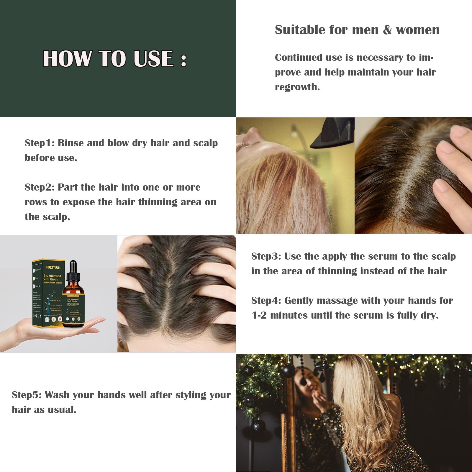 60ML 5% Minoxidil Hair Growth Oil, Hair Serum for Healthier Thicker Hair