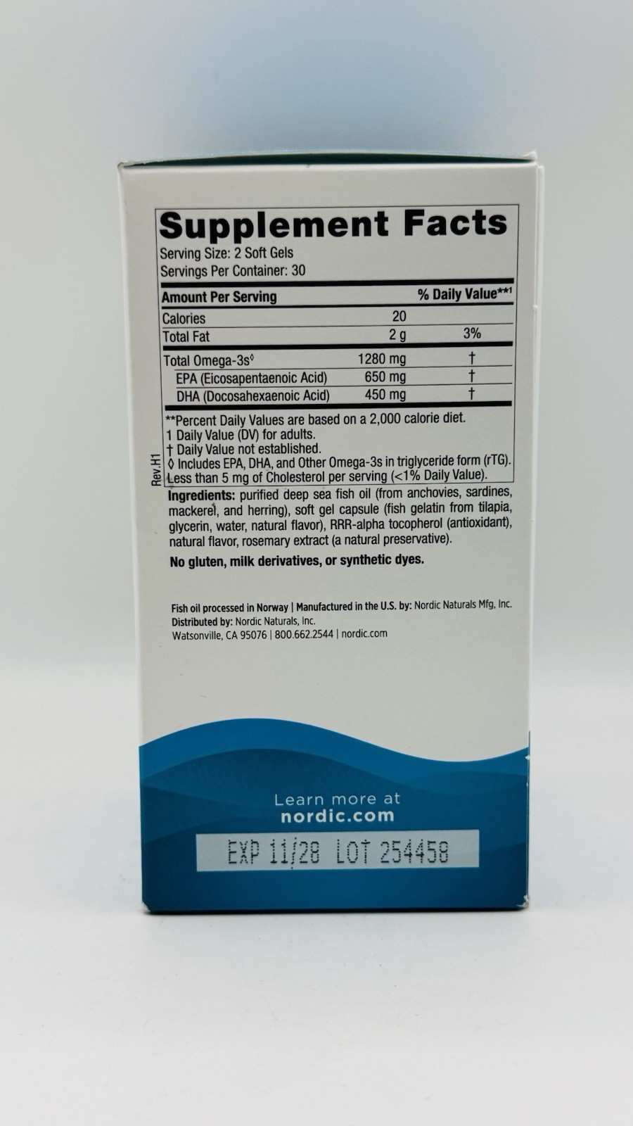 Nordic Naturals Ultimate Omega Fish Gelatin 1280mg 60ct Ex 11/2028