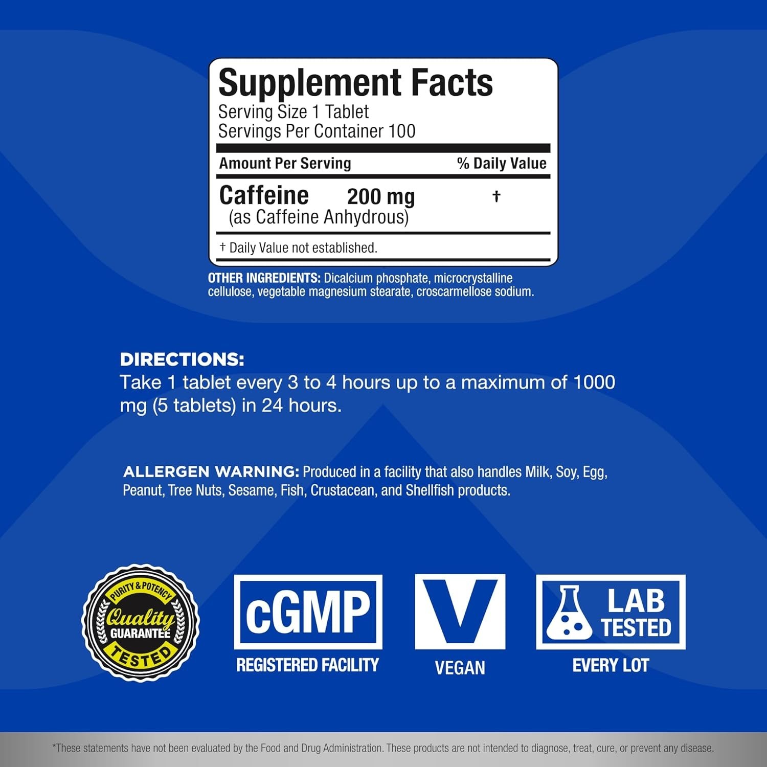 ALLMAX Essentials Nutrition Caffeine 200mg 100 Tab Energy Workout Exp 10/2026