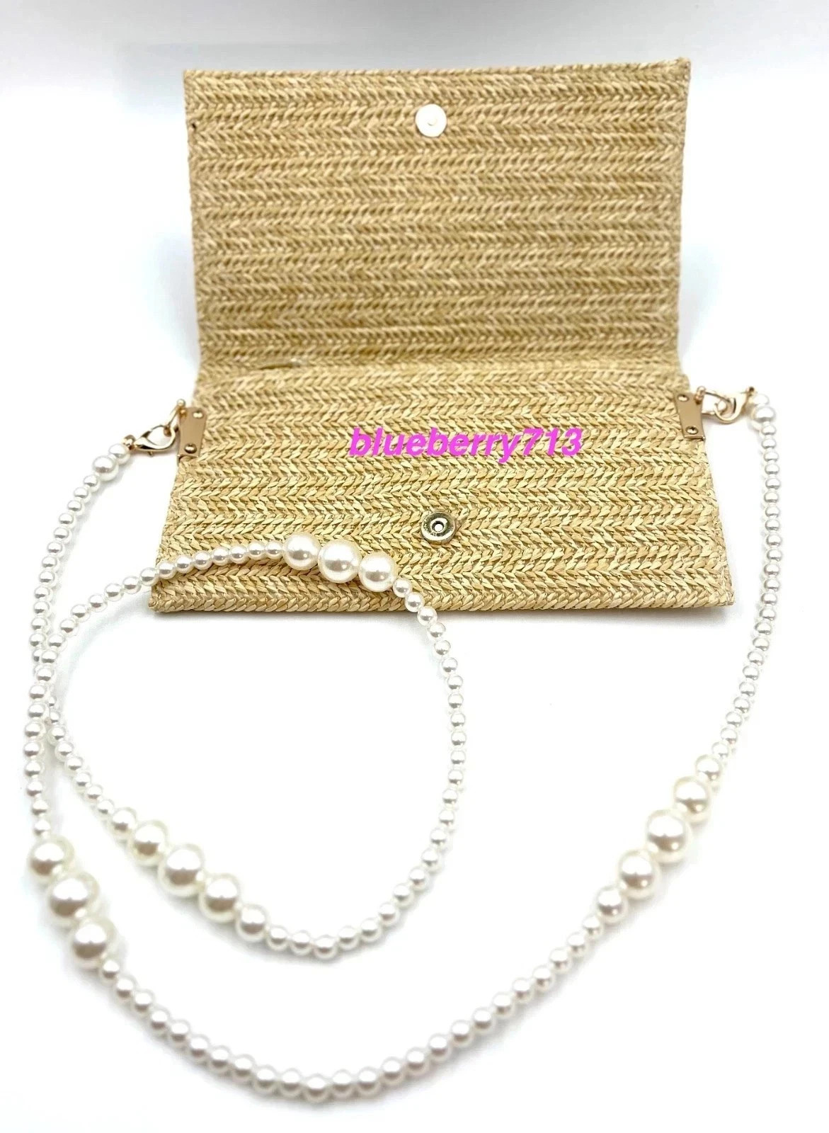 New! D ior Straw Beige Makeup Zipper Bag with Chain