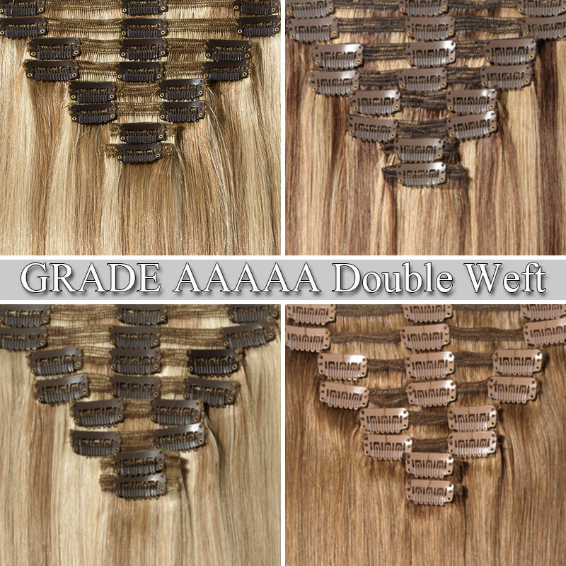 Thick Double Weft Seamless Clip In Real Remy Human Hair Extensions Full Head USA