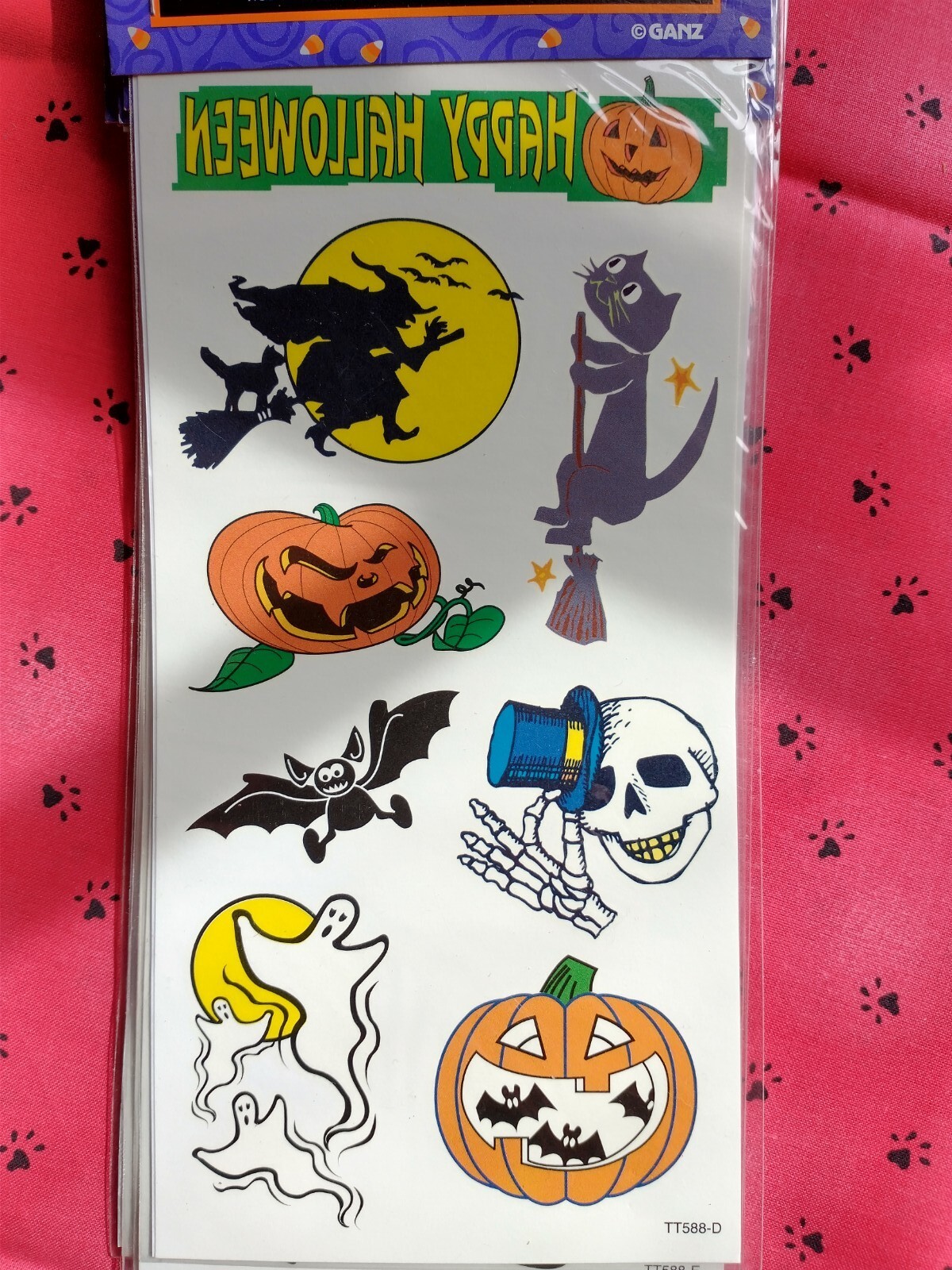 Temporary Halloween Tattoos NIP EASY TO APPLY& REMOVE CAT, SKELETON,WOLF,SPIDER