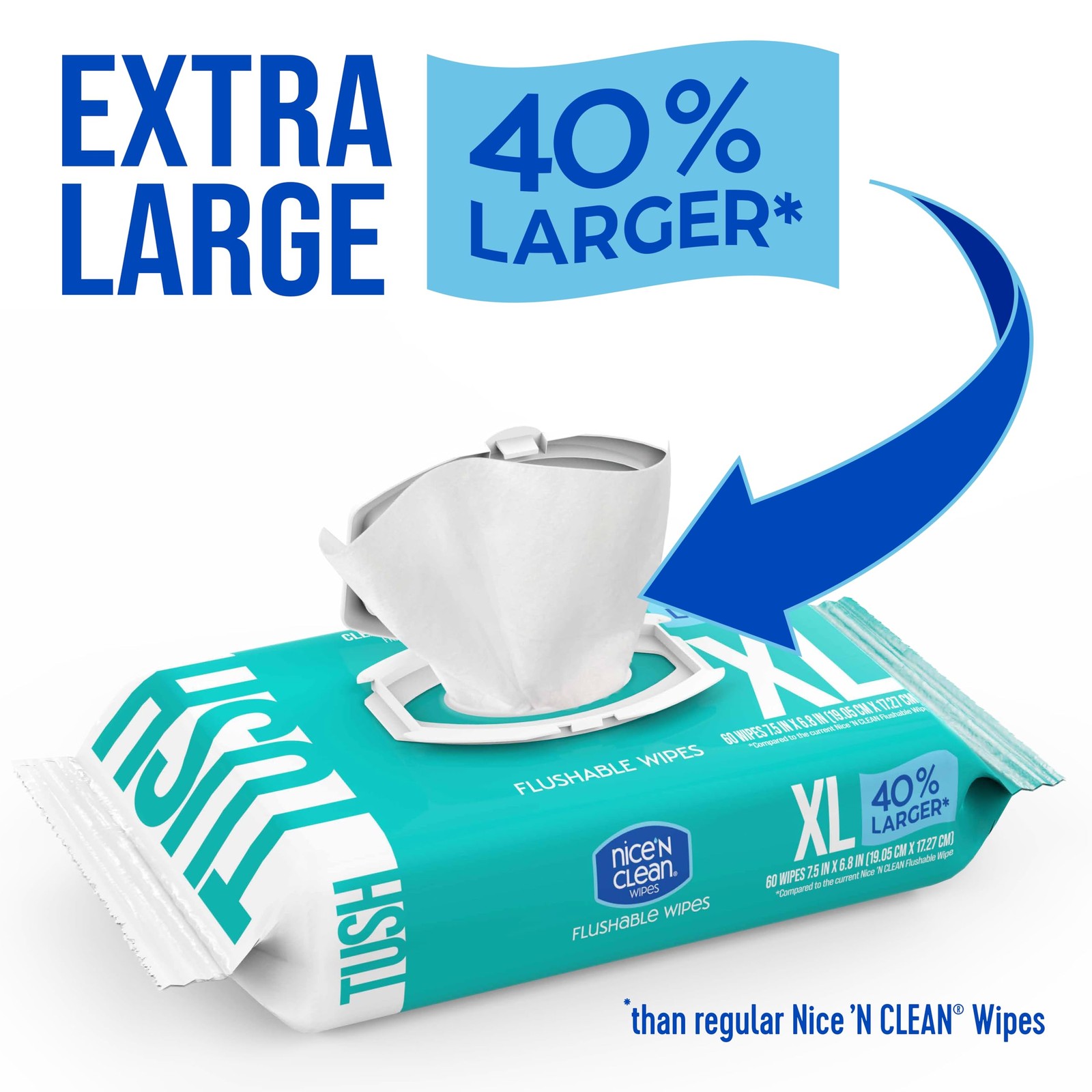 Nice ‘N CLEAN Extra Large Flushable Wipes | 40% 60 Count (Pack of 3), White