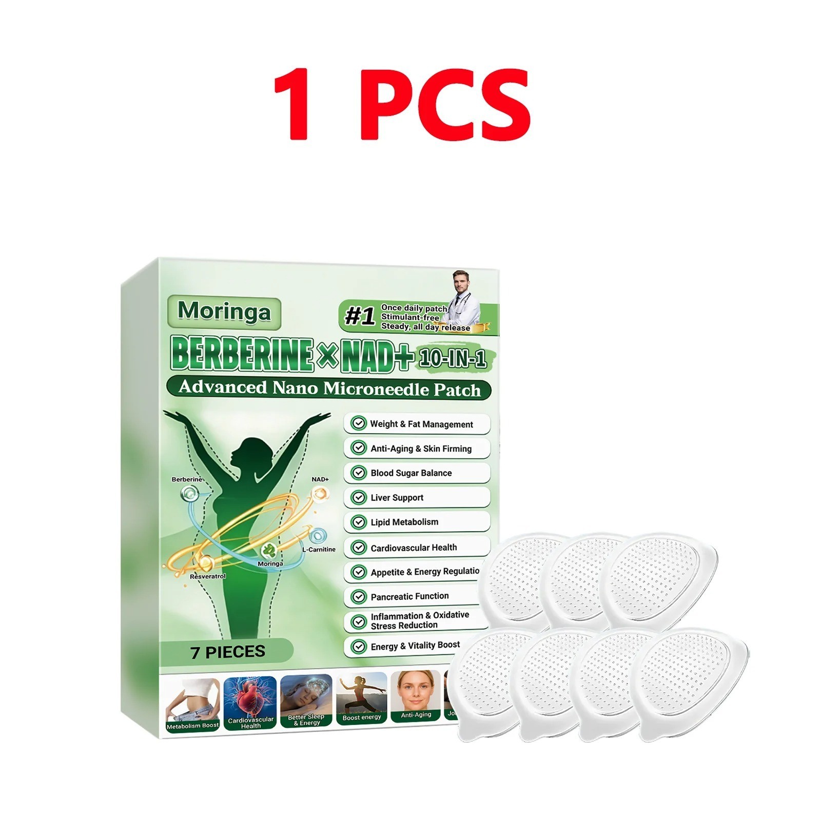 50% OFF Moringa Berberine x NAD+ 10-in-1 Advanced Nano Microneedle Patches New*