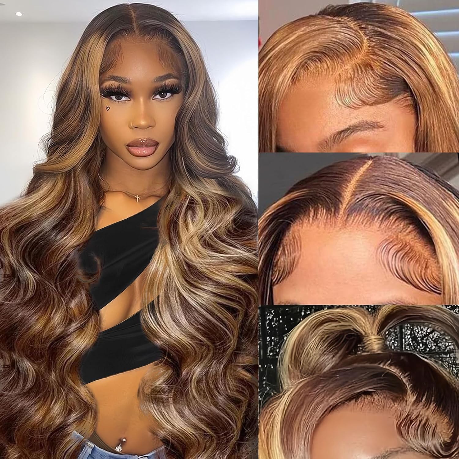 30 inch Honey Blonde Human Hair Ombre Body Wave Lace Front HD 13×4 4×6 Human