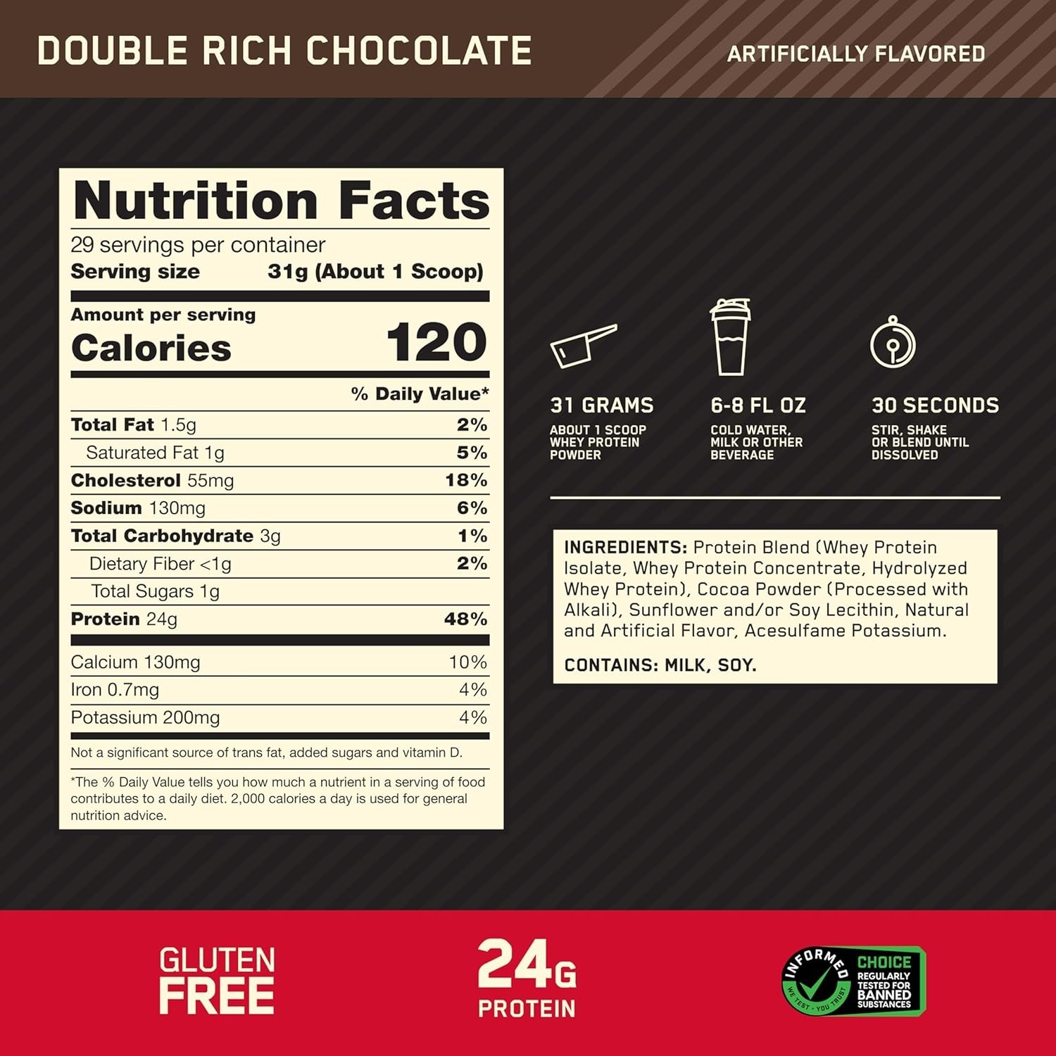 Optimum Nutrition Gold Standard 100% Whey Protein Powder, Double Rich Chocolate