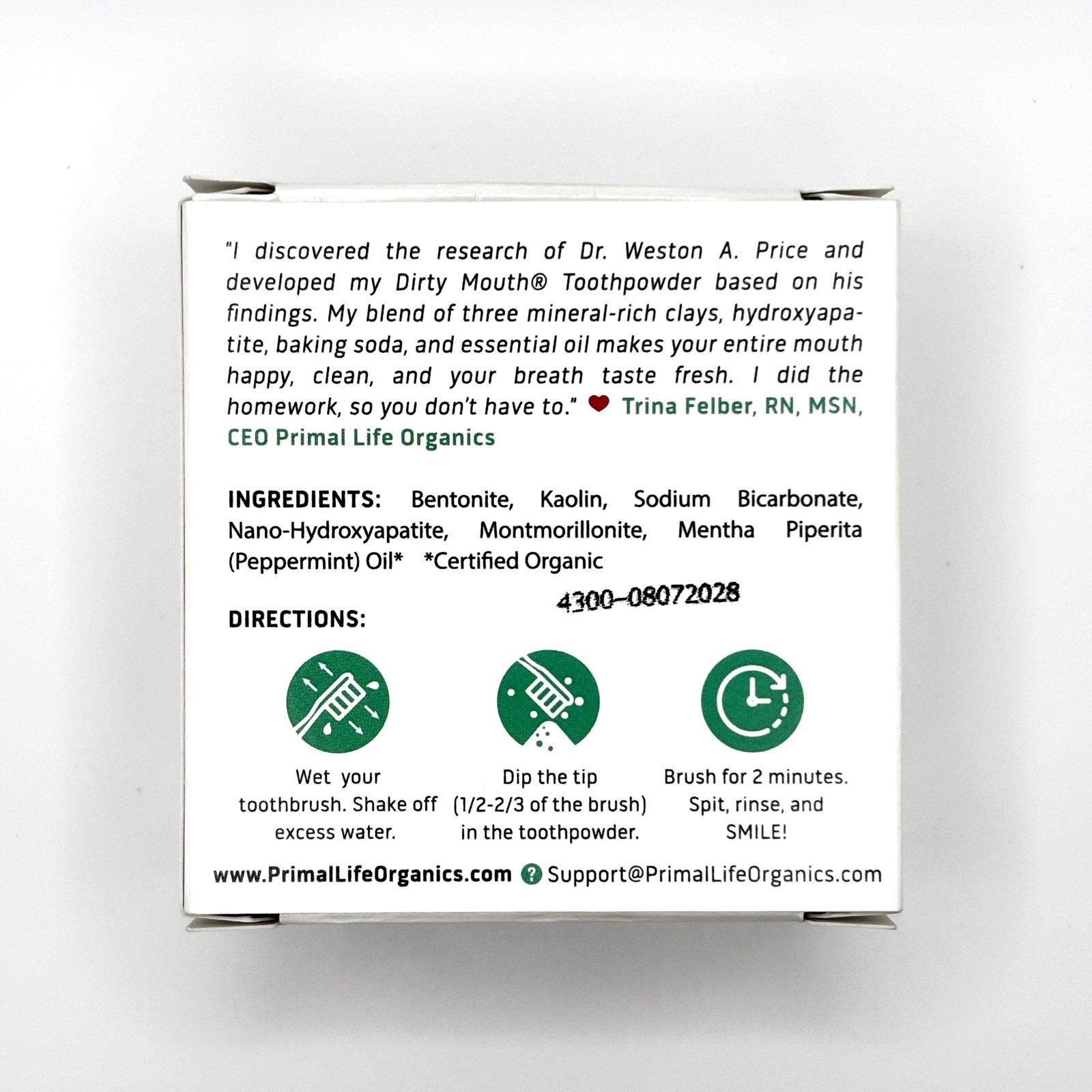 Primal Life Organics Dirty Mouth Toothpowder Peppermint nHA 1oz Fluoride-Free