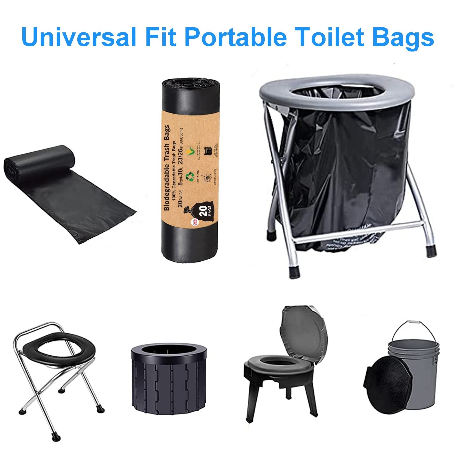 Toilet Replacement Bags 60 Count for Camping 8 20 (Pack of 3), Black